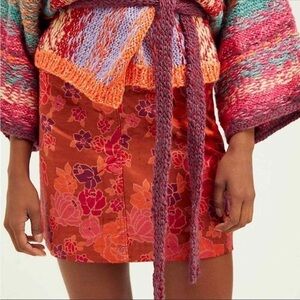 Free‎ People Women's Orange Velvet Floral Print Mini valentine Skirt Size US 0